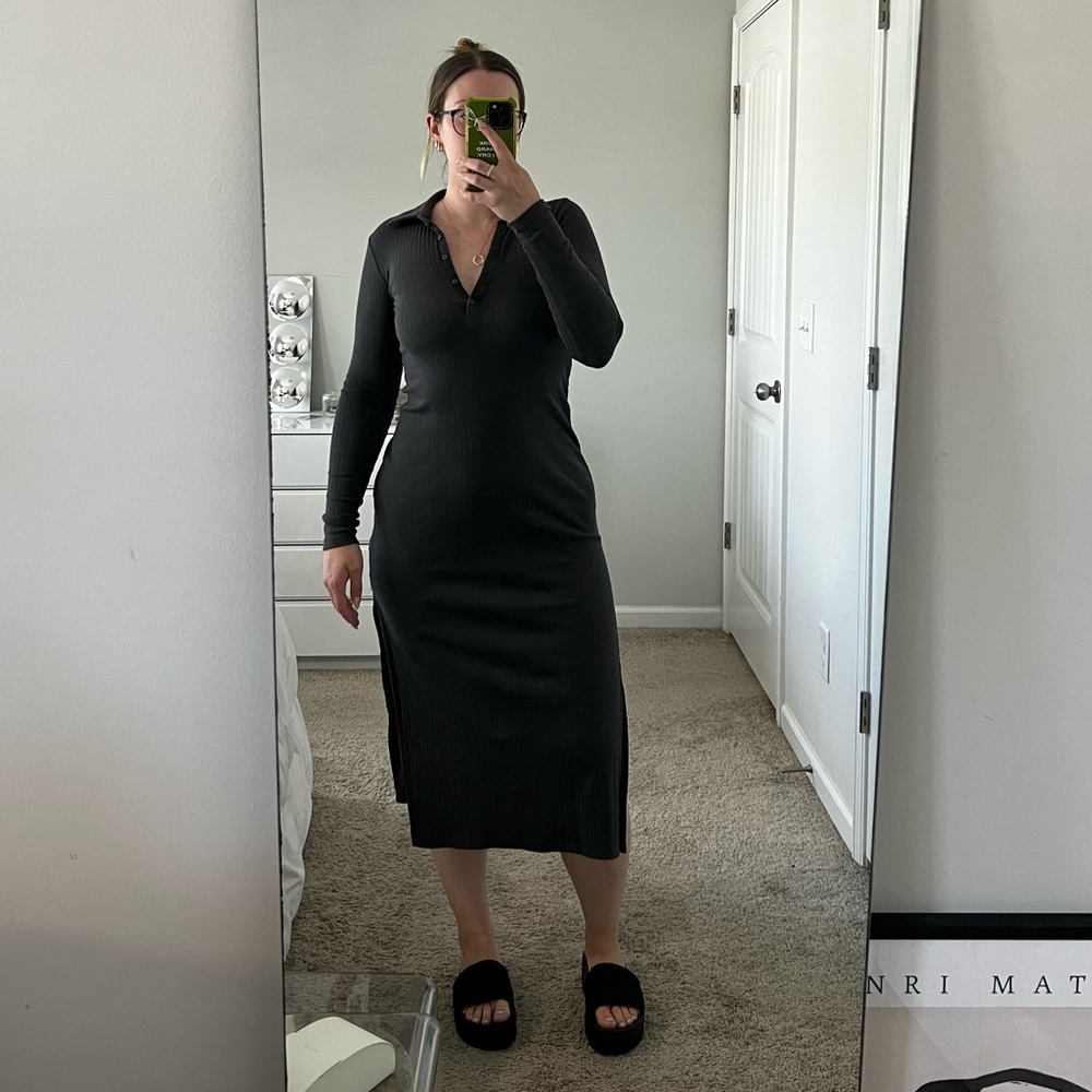 Aerie charcoal gray ribbed midi dress
